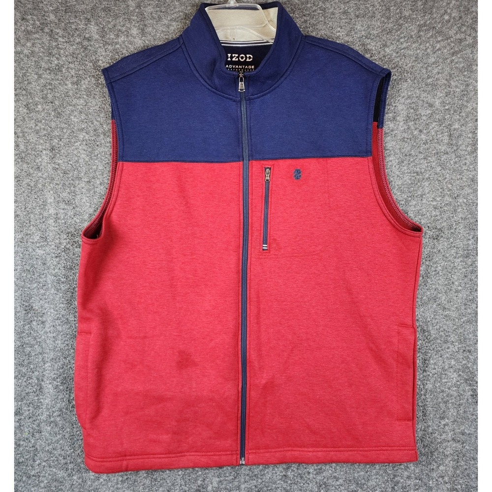 Izod Vest Mens XL Advantage Performance Stretch Red Navy Colorblock GOOD